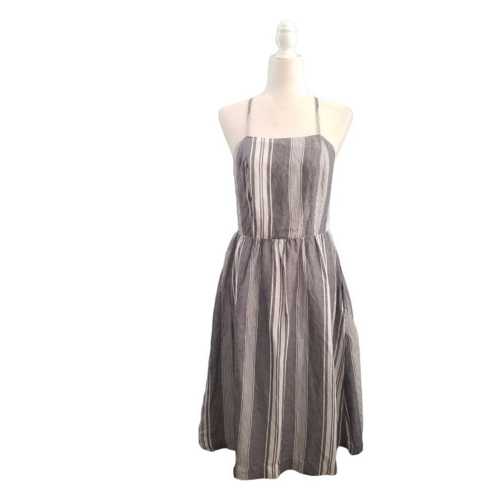 ABERCROMBIE FITCH LINEN SUNDRESS WOMENS SIZE MEDIUM NAUTICAL STRIPES POCKETS